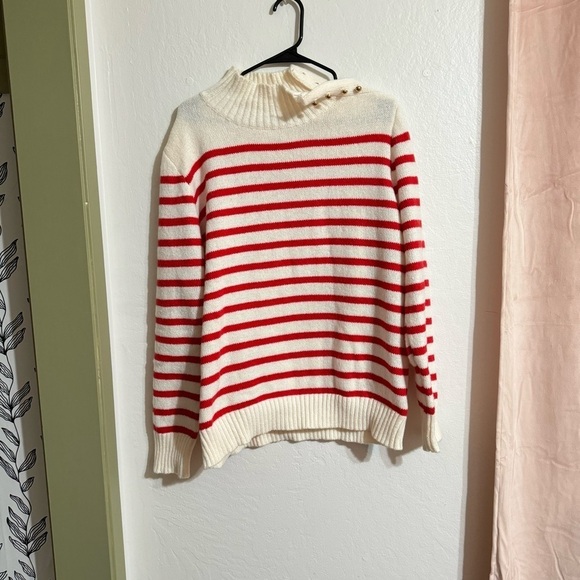 Red Cream Turtleneck Drop Shoulder Sweater Gold Buttons Casual Jumper XXL - Picture 7 of 9